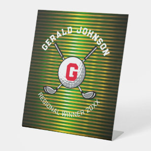 Minimalistisch Elegant Golf Monogram Ontwerp Reclamebord Met Voetstuk