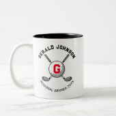 Minimalistisch Elegant Golf Monogram Ontwerp Tweekleurige Koffiemok (Links)