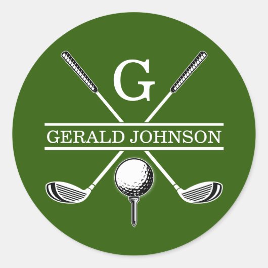 Minimalistisch Elegant Golf Monogram op Maat Ronde Sticker (Voorkant)