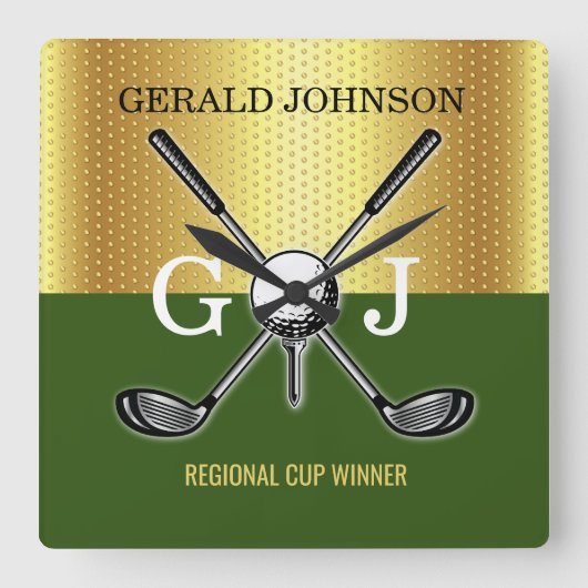 Minimalistisch Elegant Golf Monogram Vierkante Klok (Voorkant)