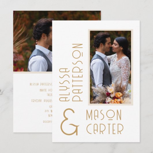 Minimalistisch Elegant Goud Moderne Foto Huwelijk Kaart (Voorkant / Achterkant)