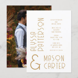 Minimalistisch Elegant Goud Moderne Foto Huwelijk Kaart