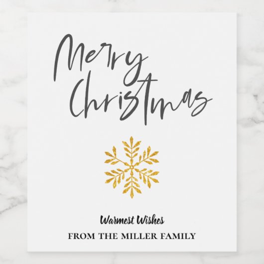 Minimalistisch Elegant Goud Sneeuwvlok Vrolijk Ker Wijn Etiket (Enkel label)