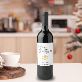 Minimalistisch Elegant Goud Sneeuwvlok Vrolijk Ker Wijn Etiket