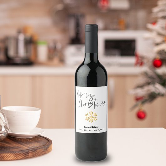 Minimalistisch Elegant Goud Sneeuwvlok Vrolijk Ker Wijn Etiket