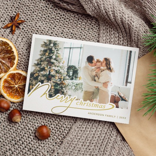 Minimalistisch Elegant Goud Vrolijk Kerstmis Foto Feestdagenkaart