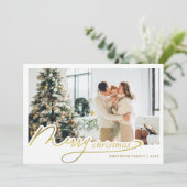 Minimalistisch Elegant Goud Vrolijk Kerstmis Foto Feestdagenkaart (Staand voorkant)