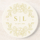 Minimalistisch Elegant Gouden Omtrek Bloemen Bruil Zandsteen Onderzetter (Voorkant)