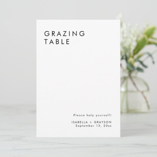 Minimalistisch Elegant Grazing Table Sign Kaart (Staand voorkant)