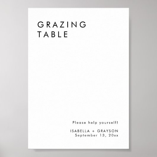 Minimalistisch Elegant Grazing Table Sign Poster (Voorkant)