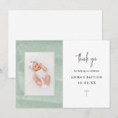 Minimalistisch Elegant Green Waterverf Photo Bapti Bedankkaart (Voorkant / Achterkant)