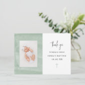 Minimalistisch Elegant Green Waterverf Photo Bapti Bedankkaart (Staand voorkant)