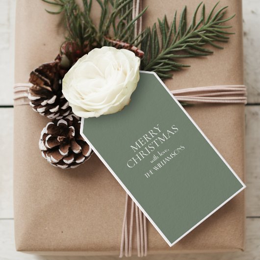 Minimalistisch Elegant Green White Merry kerst Cadeaulabel