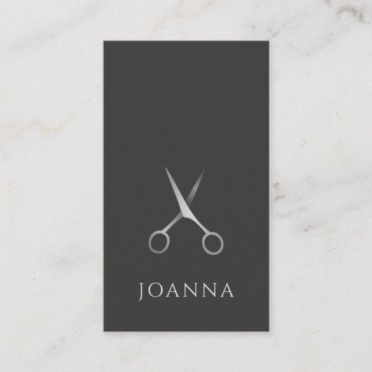 Minimalistisch Elegant Grijs Zilver Schaar Haar Visitekaartje (Voorkant)