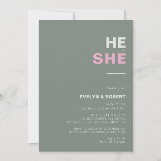 Minimalistisch Elegant Groen Hij of zij Kaart (Voorkant)