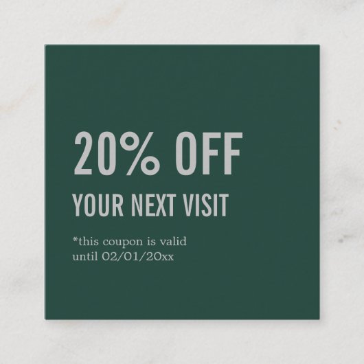Minimalistisch Elegant Groen Kortingskaartje (Voorkant)