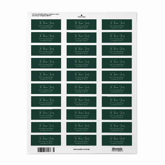 Minimalistisch elegant groen script retouradres etiket (Full Sheet)