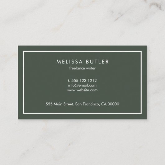 Minimalistisch, elegant groen visitekaartje (Achterkant)