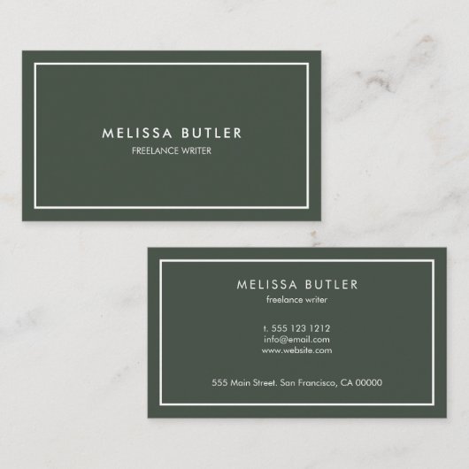 Minimalistisch, elegant groen visitekaartje (Voorkant / Achterkant)