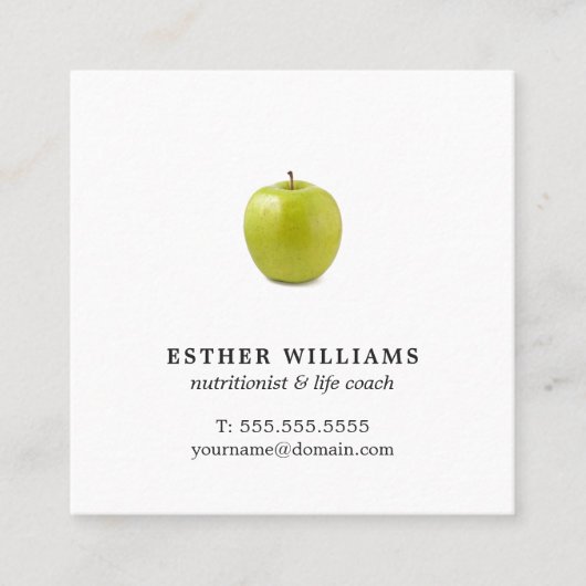 Minimalistisch Elegant Groene Appel Voedingsdeskun Vierkante Visitekaartje (Voorkant)