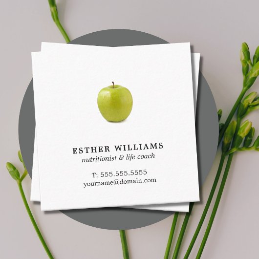 Minimalistisch Elegant Groene Appel Voedingsdeskun Vierkante Visitekaartje