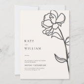 Minimalistisch Elegant Hand Drawn Floral Ivory Wed Kaart (Voorkant)
