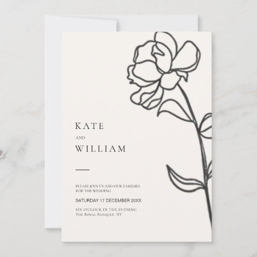Minimalistisch Elegant Hand Drawn Floral Ivory Wed Kaart (Voorkant)