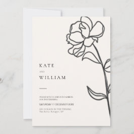 Minimalistisch Elegant Hand Drawn Floral Ivory Wed Kaart