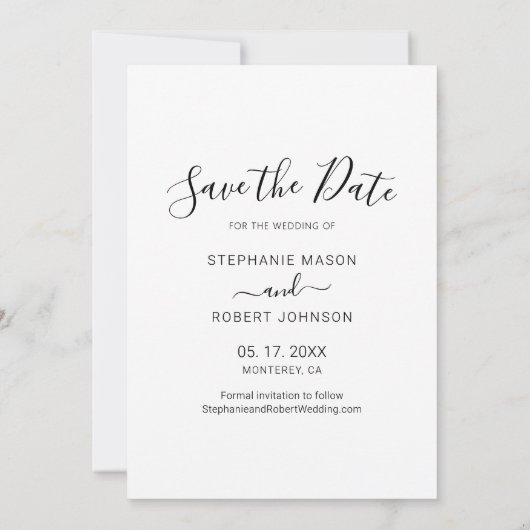 Minimalistisch Elegant Hart Script Foto Bruiloft Save The Date (Achterkant)