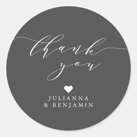 Minimalistisch elegant hart zwart wit bedankt ronde sticker (Voorkant)