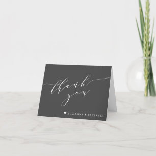 Minimalistisch Elegant Heart Black White Wedding Bedankkaart