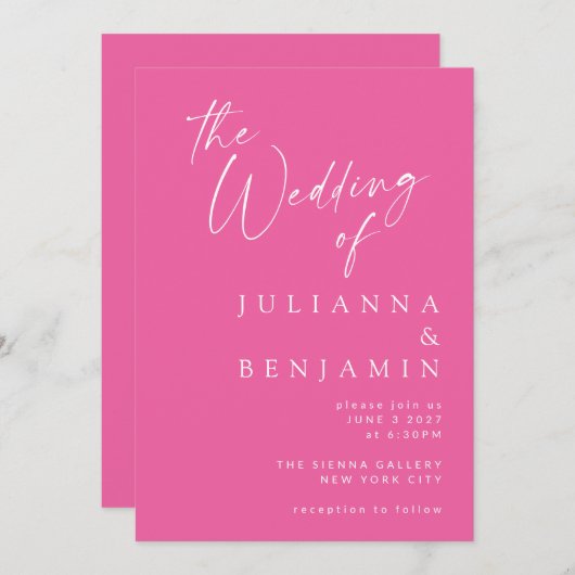 Minimalistisch Elegant Heet Roze Modern Script Bru Kaart (Voorkant / Achterkant)