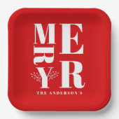 Minimalistisch Elegant Helder Rood Vrolijk Kerstfe Papieren Bordje (Voorkant)