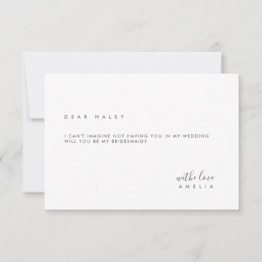 Minimalistisch Elegant Ivoor Bruidsmeisje, chique  Kaart (Achterkant)