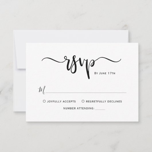 Minimalistisch Elegant Kalligrafie Script Bruiloft RSVP Kaartje (Voorkant)