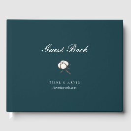 Minimalistisch Elegant Katoen Diep Groen Bruiloft Gastenboek