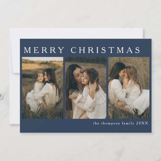 Minimalistisch Elegant Kerst Eenvoudig 4 Foto Blau Feestdagenkaart (Voorkant)