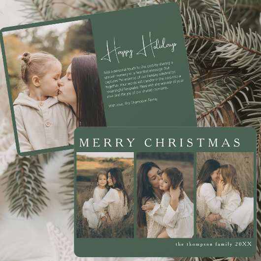 Minimalistisch Elegant Kerst Eenvoudig 4 Foto Moss Feestdagenkaart