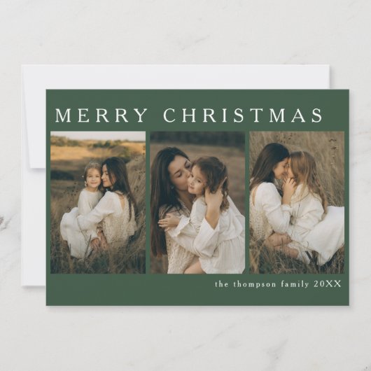 Minimalistisch Elegant Kerst Eenvoudig 4 Foto Moss Feestdagenkaart (Voorkant)