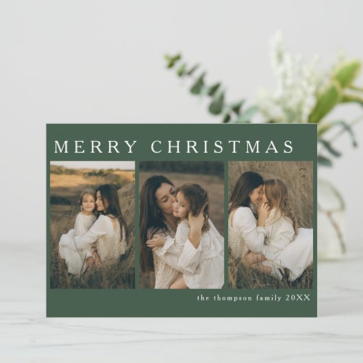 Minimalistisch Elegant Kerst Eenvoudig 4 Foto Moss Feestdagenkaart (Staand voorkant)
