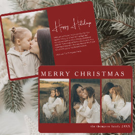 Minimalistisch Elegant Kerst Eenvoudig 4 Foto Rood Feestdagenkaart