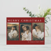 Minimalistisch Elegant Kerst Eenvoudig 4 Foto Rood Feestdagenkaart (Staand voorkant)
