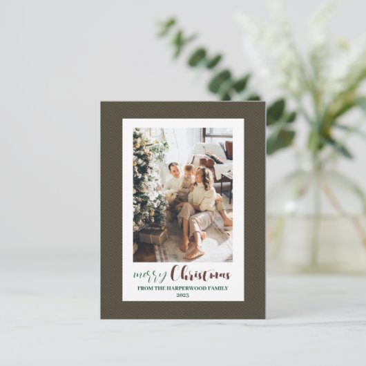 Minimalistisch Elegant Lijst Familie Kerstfoto Feestdagenkaart (Staand voorkant)