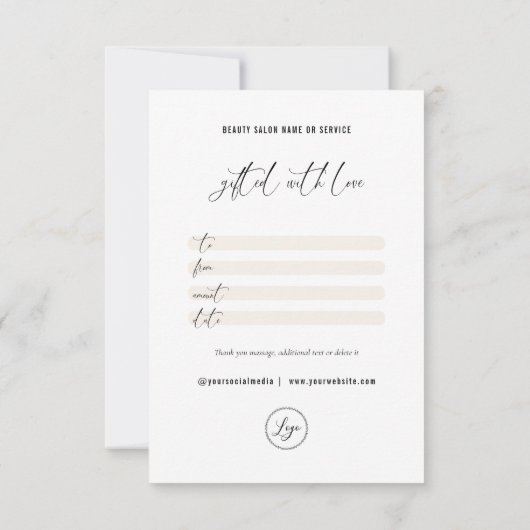 Minimalistisch Elegant met Logo Cadeaubon Bedankkaart (Achterkant)