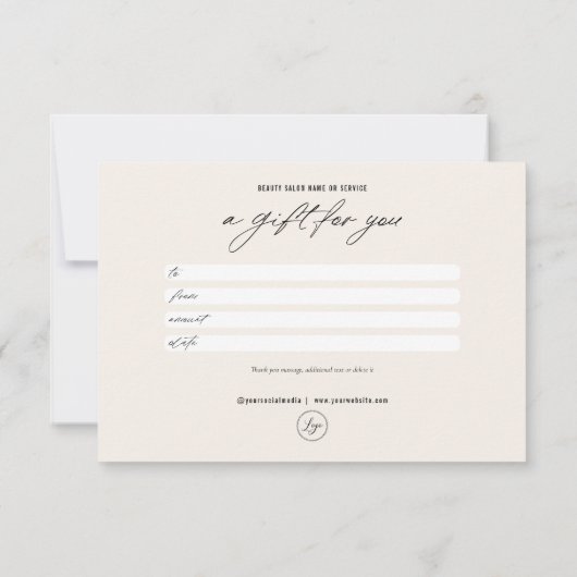 Minimalistisch Elegant met Logo Cadeaubon Bedankkaart (Achterkant)