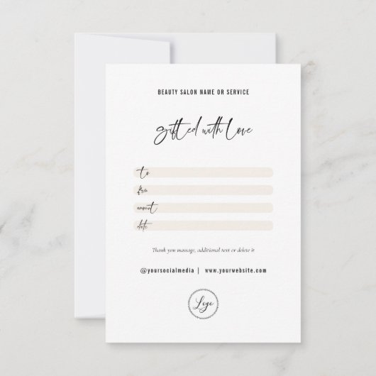 Minimalistisch Elegant met Logo Cadeaubon Bedankkaart (Achterkant)