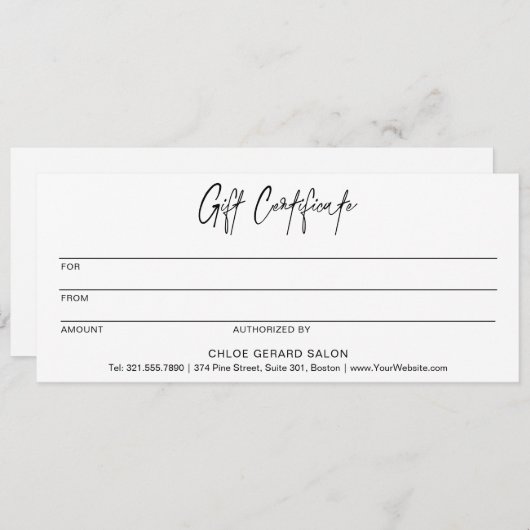 Minimalistisch Elegant Minimaal Modern Cadeaubon (Voorkant / Achterkant)