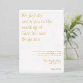 Minimalistisch Elegant Modern Wedding White Gold Folie Uitnodiging (Staand Voorkant)