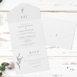Minimalistisch Elegant Monogram Bruiloft Zwart Wit All In One Uitnodiging