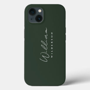Minimalistisch Elegant Monogram Dark Green Forest iPhone 13 Hoesje